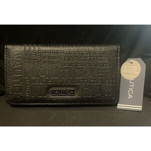 Nautica Wallet Identity Protection Black Faux Leather Bi-Fold Wallet NWT